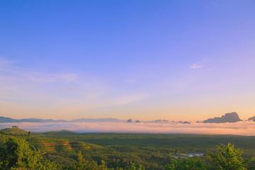  Morning light tour with mountains near the sea, Samed Nang Chee viewpoint tropical zone in Phang Nga Thailand.