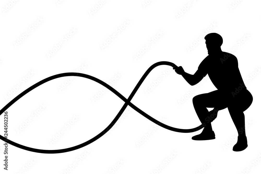  battle rope workout,vector illustration, silhouette