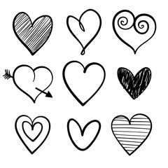 Aufkleber - Vector set of hand drawn hearts on a white background.