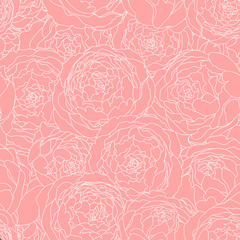 Wall Mural - Seamless background vintage valentines pattern with peony flowers. Vector hand drawn illustration. Graphic hand drawn floral pattern. Textile fabric design.