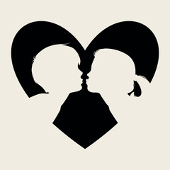 Boy kiss girl heart silhouette. Couple in love vector silhouette. Valentines day card kissing lovers