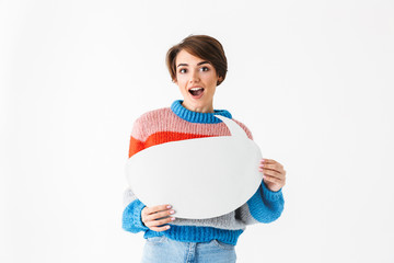 Sticker - Happy cheerful girl wearing sweater standing