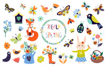 Spring Time Elements Collection With Hand Drawn  Seasonal Items