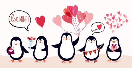 Valentine's day card design with cute characters isolated on white