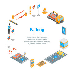 Poster - Parking Signs 3d Banner Card Circle Isometric View. Vector