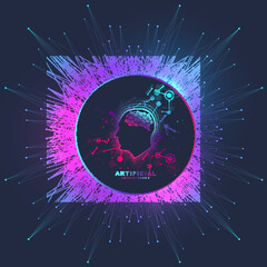 Wall Mural - futuristic artificial intelligence and machine learning concept. human big data visualization. wave 