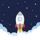 Fototapeta Kosmos - rocket launch into space with smoke and stars vector illustration EPS10