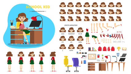 Wall Mural - School girl character set for the animation