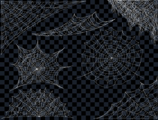 Wall Mural - Spider web set. Cobweb illustration for halloween design. Vector background.