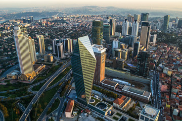 Fototapete - ISTANBUL, TURKEY - AUGUST 23: Skyscrapers and modern office buildings at Levent District. With Bosphorus background. August 23, 2014 in Istanbul, Turkey.