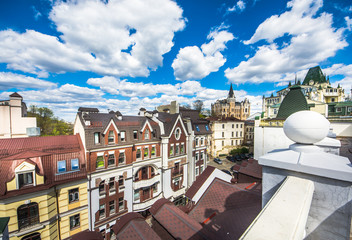 Poster - Vozdvizhenka elite district in Kiev, Ukraine . Top view on the roofs of buildings.