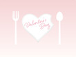 Vector heart symbol bite mark with spoon and fork on soft pink pastel background. In the concept Valentines day meal or dining for food menu banner, promotion or background.