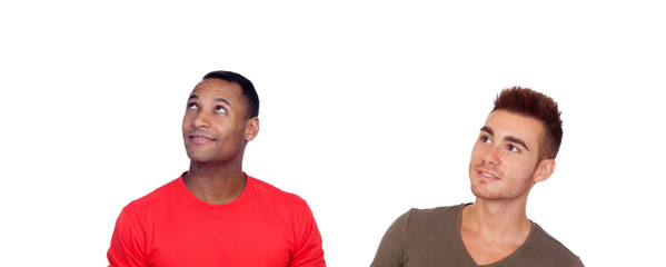 Canvas Print - Two young men looking up