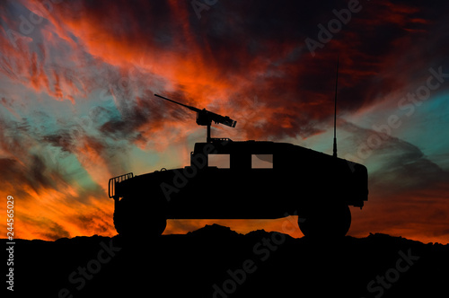 Tela American high mobility multipurpose wheeled vehicle silhouette / 3d illustration