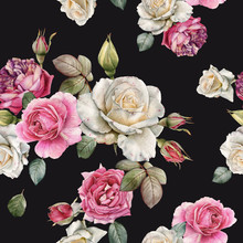 Floral Seamless Pattern With Watercolor White And Pink Roses