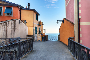 Wall Mural - View of narrow street near sea in Riomaggiore, Cinque Terre. Italy