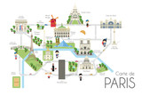 Fototapeta Mapy - Cartoon vector map of the city of Paris, France. Travel illustration with landmarks and main attractions.