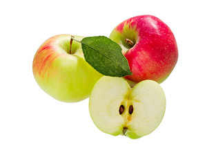 Sticker - Apple with leaf and slice isolated.