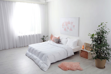 Wall Mural - Light modern room interior with comfortable bed