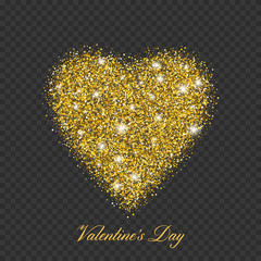 Wall Mural - Valentine day gold glitter shiny heart. Vector illustration love heart symbol