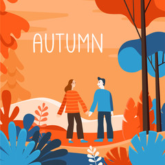Aufkleber - Vector illustration in flat linear style - autumn illustration