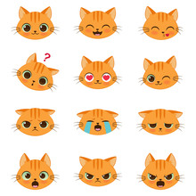 Set Of Cute Cartoon Cat Emotions