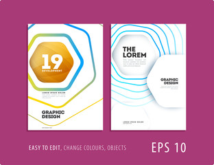 Wall Mural - Design of brochure smooth soft template. Creative abstract set, annual report, horizontal cover, flyer in A4 with colourful lines waves for branding, exhibition. Business vector presentation.