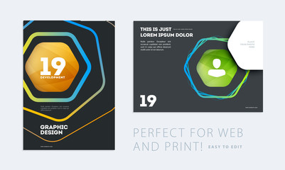 Wall Mural - Design of brochure smooth soft template. Creative abstract set, annual report, horizontal cover, flyer in A4 with colourful lines waves for branding, exhibition. Business vector presentation.