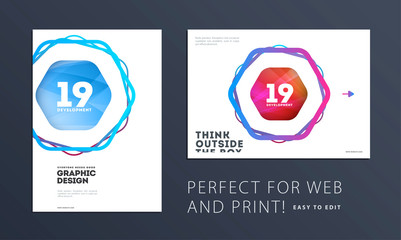 Wall Mural - Design of brochure smooth soft template. Creative abstract set, annual report, horizontal cover, flyer in A4 with colourful lines waves for branding, exhibition. Business vector presentation.