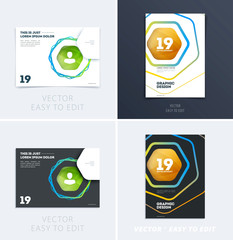 Wall Mural - Design of brochure smooth soft template. Creative abstract set, annual report, horizontal cover, flyer in A4 with colourful lines waves for branding, exhibition. Business vector presentation.