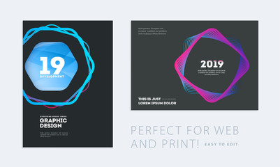 Wall Mural - Design of brochure smooth soft template. Creative abstract set, annual report, horizontal cover, flyer in A4 with colourful lines waves for branding, exhibition. Business vector presentation.