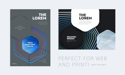 Wall Mural - Design of brochure smooth soft template. Creative abstract set, annual report, horizontal cover, flyer in A4 with colourful lines waves for branding, exhibition. Business vector presentation.