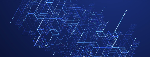 Isometric big data flow processing concept, cloud database. Abstract technology background. Vector illustration