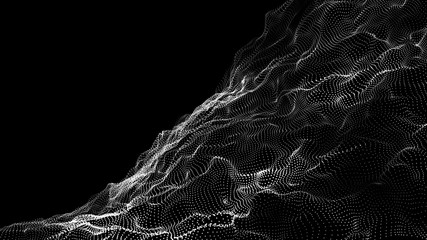 Music abstract background. Interweaving of atomic particles in space. Network connection structure. Big data digital background.3d rendering.