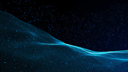 Poster - music abstract background blue. abstract polygonal low poly wave background with connecting dots and