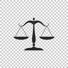 Scales Of Justice Icon Isolated On Transparent Background. Court Of Law Symbol. Balance Scale Sign. Flat Design. Vector Illustration