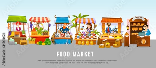 Fotografía Food market cartoon banner concept