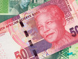 South Africa 50 rand banknote, Nelson Mandela. South African money currency close up. Africa economy..