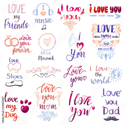Love lettring vector lovely calligraphy lovable friendship sign to mom dad fr...