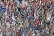 Crushed, smashed and compressed aluminum beverage cans, scrap metal recycling.