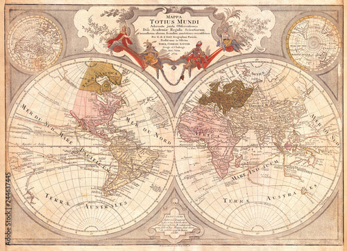 Obraz stara mapa  1775-lotterowa-mapa-swiata-na-projekcji-polkuli