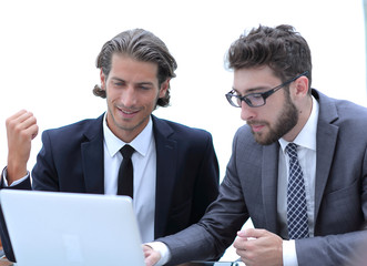 Wall Mural - two business man working on laptop