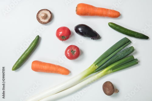 白背景にたくさんの野菜集合切り抜き俯瞰 Stock Photo Adobe Stock