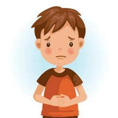 Sad boy Sad Little boy. The face expresses regret. Child lament standing. Looking straight at you. Vector cartoons and illustrations isolated.
