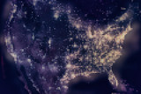 Fototapeta Mapy - United States of America map from mosaic rhombus tiles, night dark with city lights.