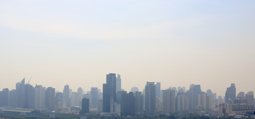 Landscape view of Bangkok city background on Cloudy day.