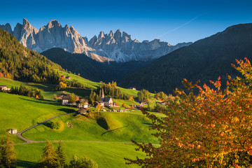 Wall Mural - Autumn colors in Funes Valley, Bolzano province, South Tyrol, Italy