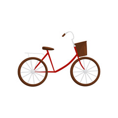 Wall Mural - red bicycle with brown basket, side view. popular vietnamese transport. vehicle with two wheels. fla