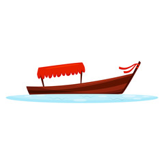 Wall Mural - traditional vietnamese fishing boat on water. marine vehicle. travel to asia. cartoon vector design
