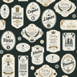 © paseven - Vector seamless pattern with collage of labels for various alcoholic beverages in retro style with inscriptions of whiskey, liquor, cognac, wine, brandy.